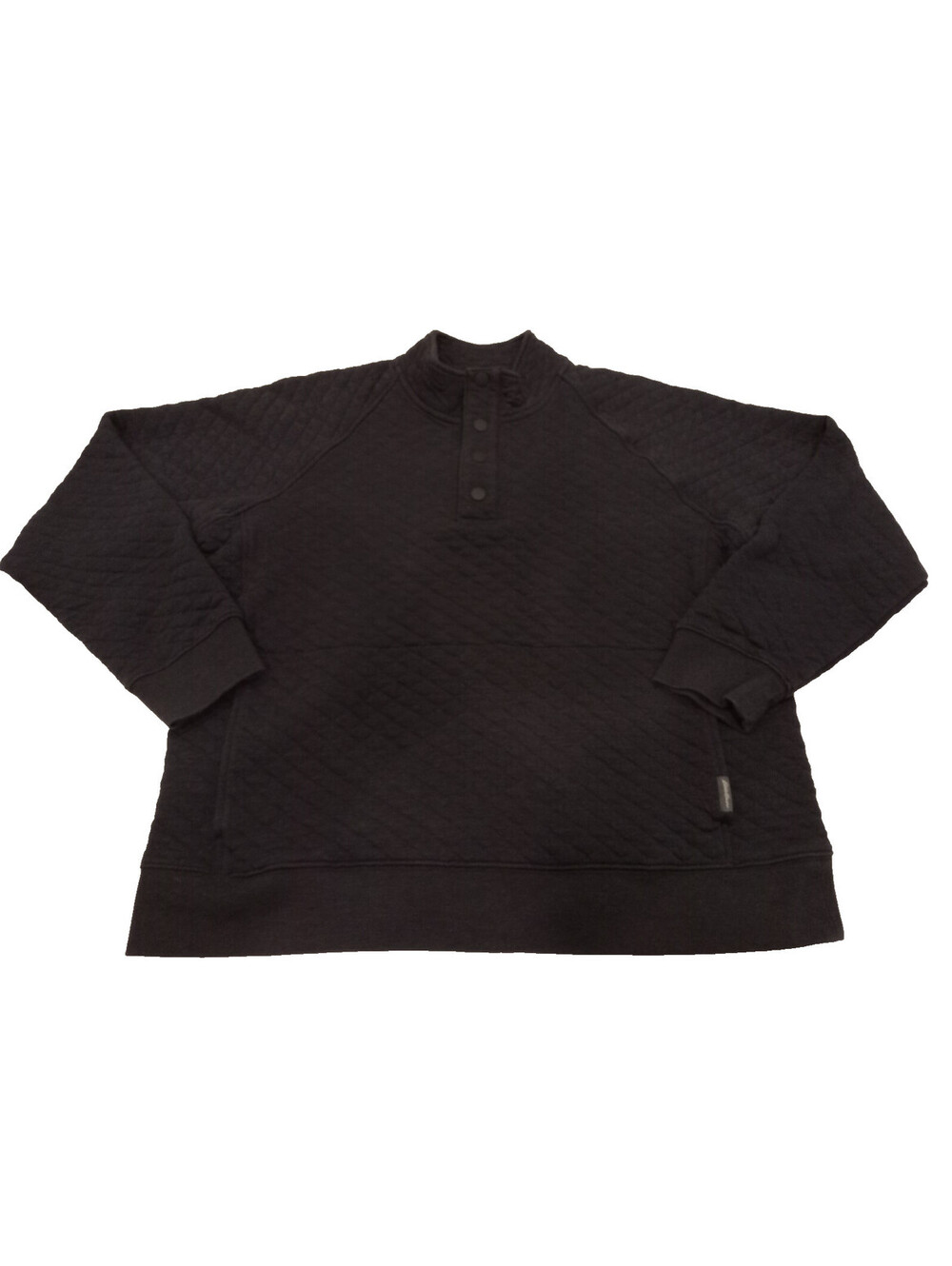 Eddie Bauer Quilted Pullover Sweatshirt Mens Medium Black Diamond Snap Neck M